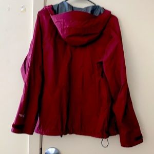 Women's Maroon LL Bean raincoat.